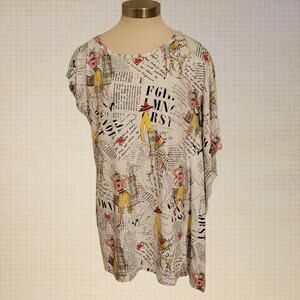 Asymmetrical Artsy Print Top L'atoré Stretch Cotton Size 40 US 6